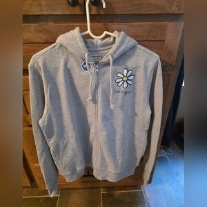 Life Is Good Heather Gray Womens Hoodie with Daisy